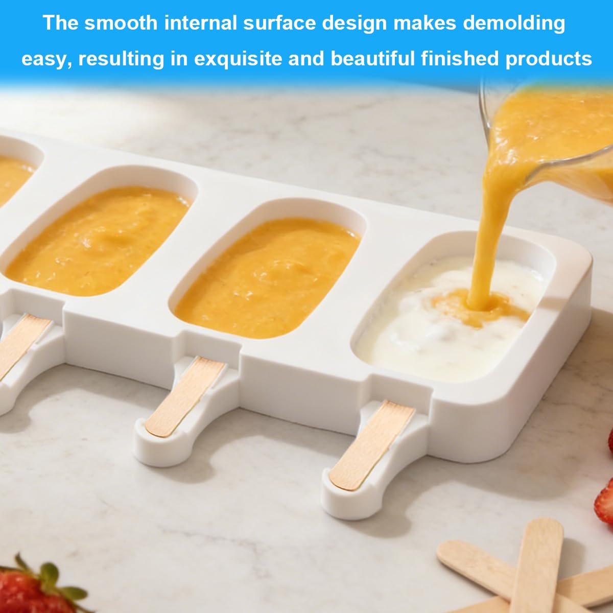 3 Piezas Moldes Helados Grandes con Tapas,Moldes Paletas Chocolate,Grandes Moldes Para Helado, Incluye 100 palo de madera,100bolsas para envolver,100cintas y 100pegatinas,para chocolate congelado DIY