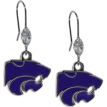 أقراط متدلية من الكريستال للسيدات من NCAA Siskiyou لفريق Kansas State Wildcats مقاس واحد باللون الأسود