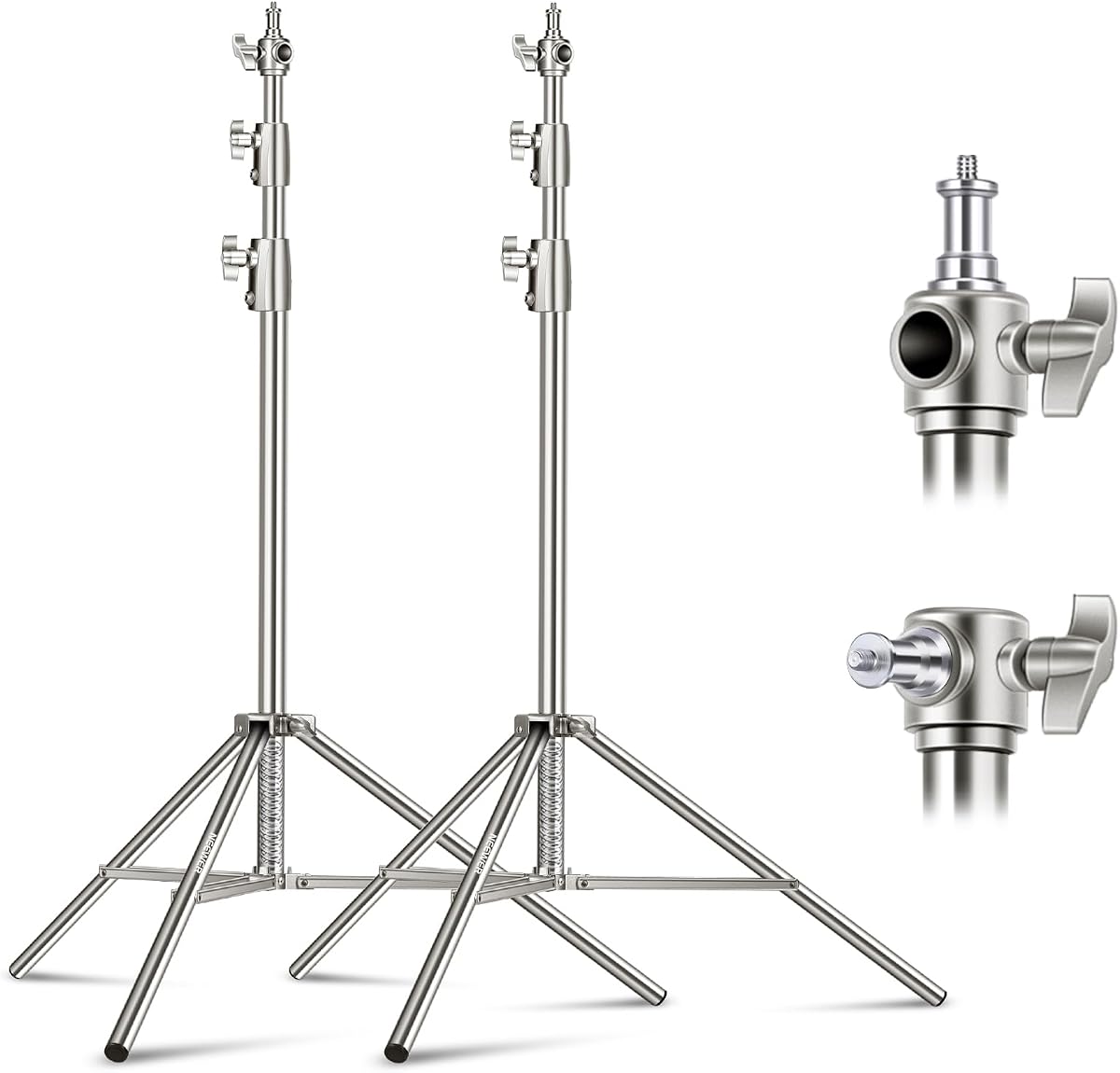 2 soportes de luz de acero inoxidable de 9.2 pies, soporte de trípode de fotografía resistente acolchado con resorte con adaptador de 1/4 "-3/8" para luz de anillo de video estroboscópico Monolight Softbox, carga máxima de 22 lb, ST-280SS