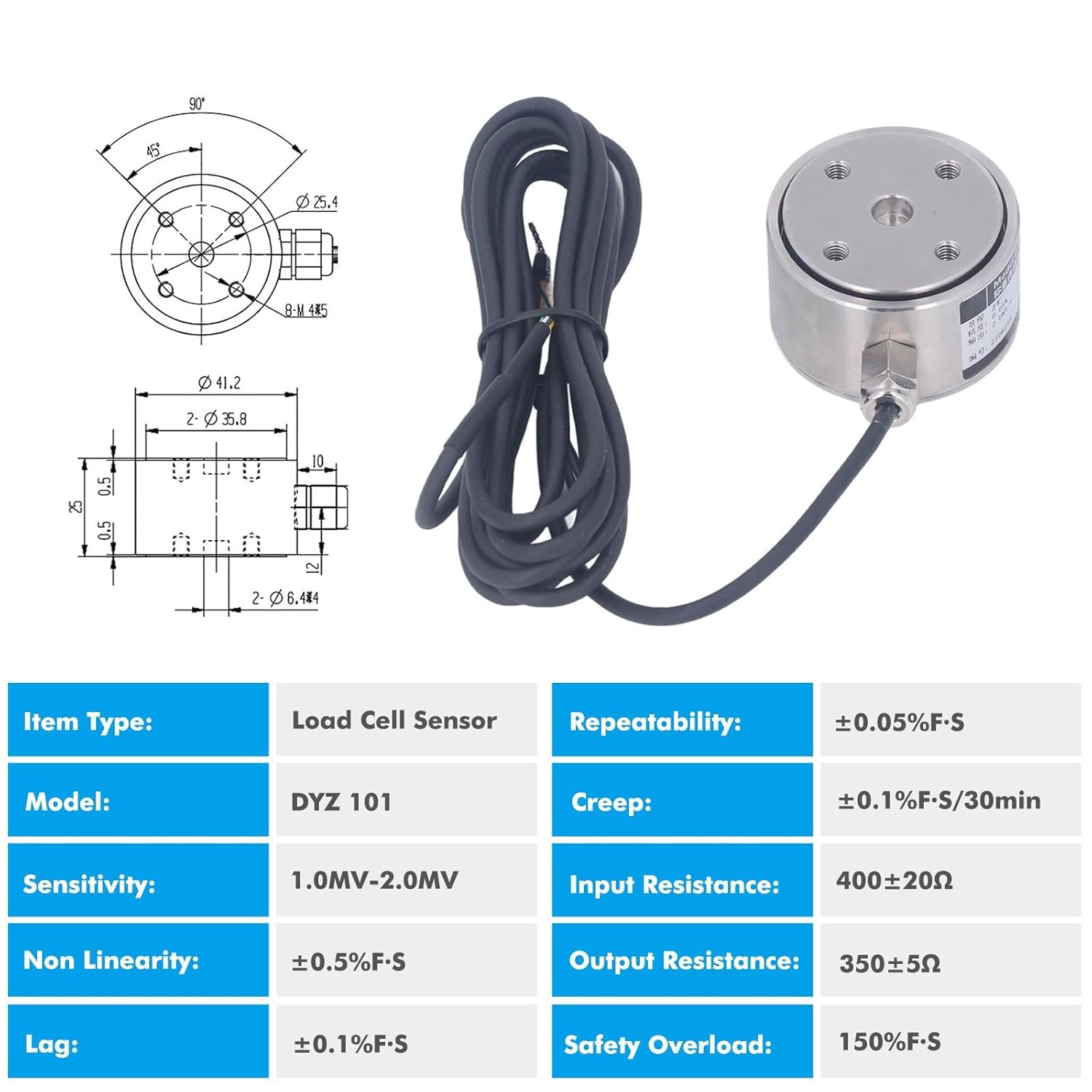 Sensor De Celda De Carga De 100kg/200kg/300kg/500kg, Sensor De Peso De Celda De Carga De Columna Sensor De Fuerza Sensor De Presión De Celda De Carga De Compresión De Tensión Sensor (500kg)