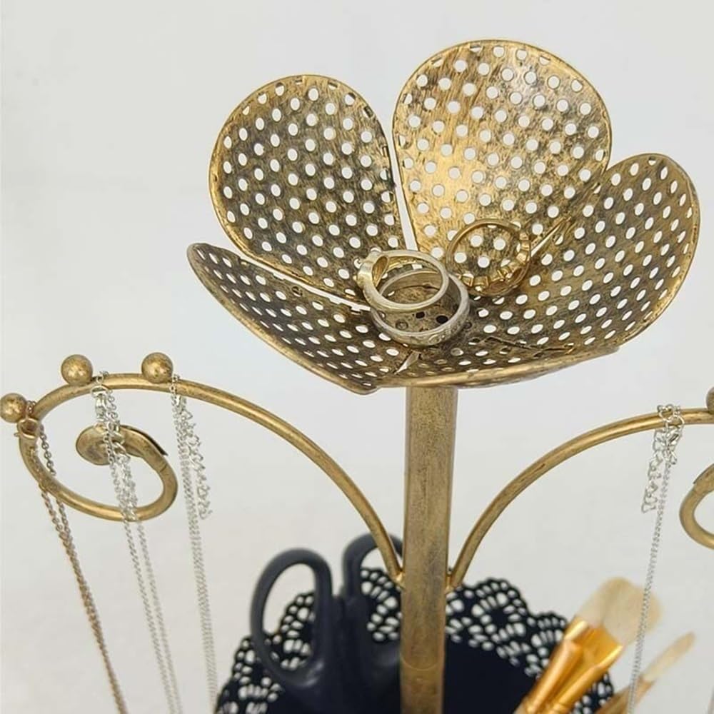 YCTTKDD Soporte multifunción Dorado para árbol de joyería con Bandeja para Anillos y Cubo de Almacenamiento