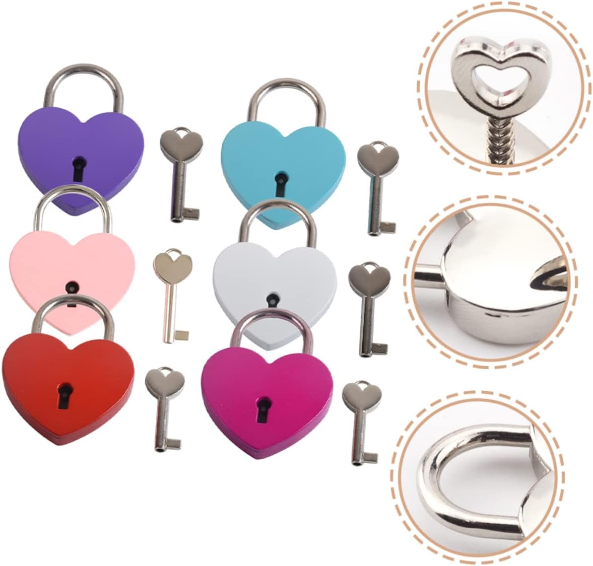 POPETPOP 6Pcs Mini Heart Locks Metal Padlocks with Keys for Jewelry Box Diary and Luggage Cute Decorative Locks