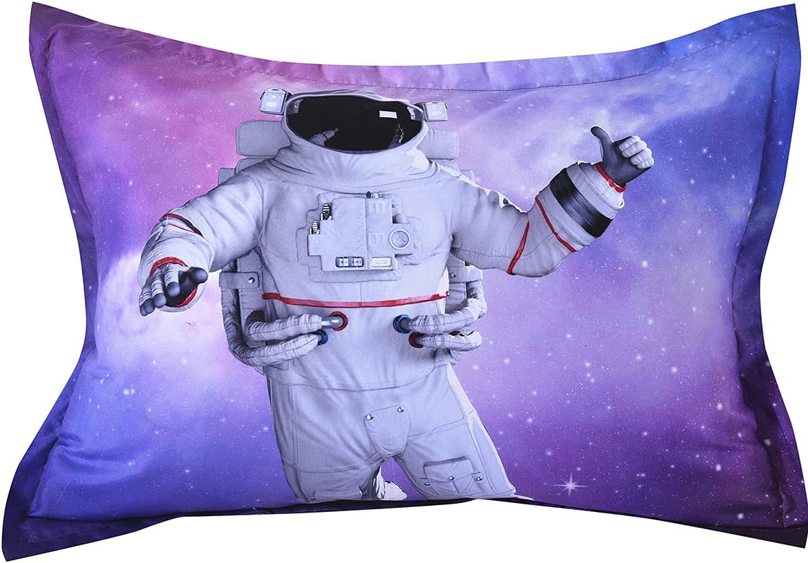 Black Friday - 80% OFF Mefinia Kids Astronaut Bedding Duvet Cover Set with Zipper Closure 90″x 90″, Children Outer Space Galaxy Comforter Quilt Cover Set