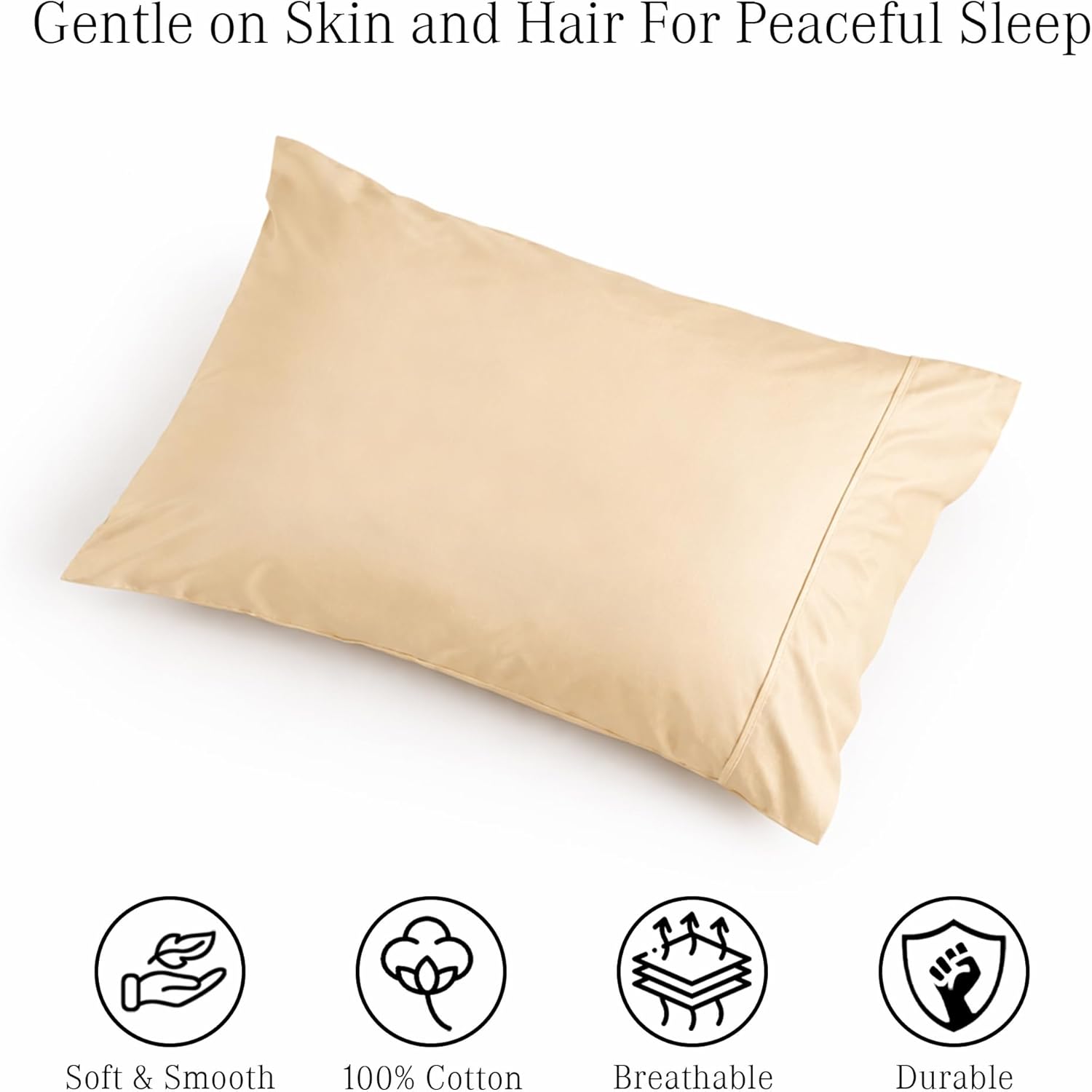 URBANHUT 100% Cotton Pillowcases, King Size, Ultra Soft Pillow Case, 20x36 Inches Set of 2, Hotel Quality Premium Cooling Pillow Cases - Sand - Image 3