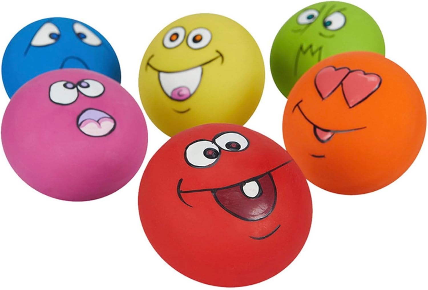 6 Juguetes Squeaky Cara Sonriente para Perros, Pelotas de Goma
