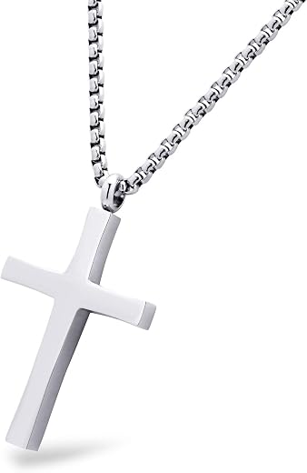 555Jewelry Stainless Steel Cross Adjustable Rolo Chain Pendant Necklace 16-28'' Inches