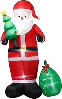 8ft Santa Claus Inflatable Outdoor Decoration, Christmas Blow Up Yard Decor with Gift Bag & Christmas Tree, Waterproof Holiday Inflatables for Front Lawn, Xmas Clearance Gift (Easy Setup & LED Lights)