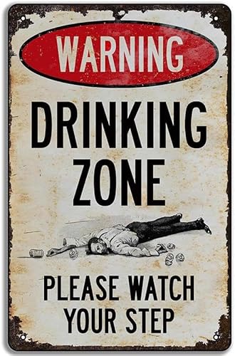 peiyeety Funny Bar Sign Drinking Zone, 12x16 inch Metal Tin Sign, Man Cave Decor, Home Bar Decor