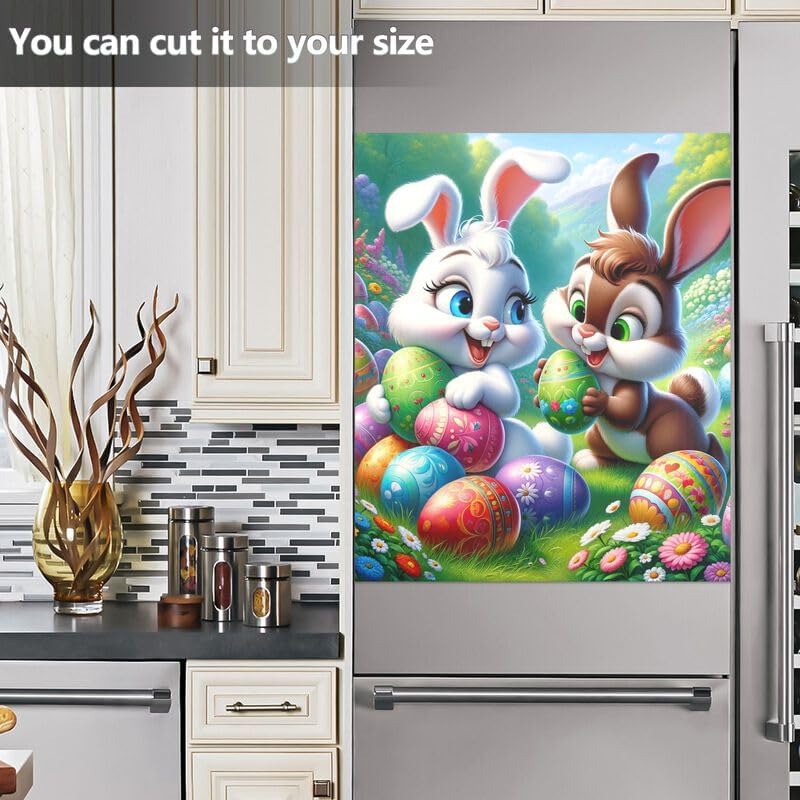 Dishwasher Magnet Cover Sheet Happy Easter Rabbits and Eggs Refrigerator Magnetic Door Cover Vinyl Decorative Panel Decal Home Kitchen Decoration
