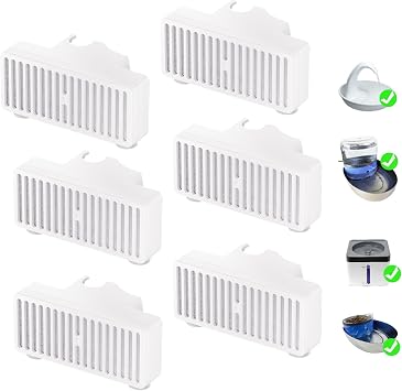 6-Pack T-Shaped Pet Fountain Filter, 3-Layer Carbon Replacement Filter Compatible with Pioneer Swan Serene Mini Vortex Food & Water Station Fountain for Cat Dog Drinking Water