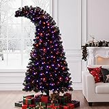 Merax 7FT Black Christmas Tree, Halloween Christmas Tree Prelit with 350 Lights and 1080 Bendable Branches, Artificial Whimsical Seasonal Holiday Decoration