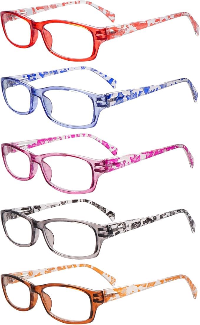 Paquete de 5 lentes de lectura para mujer, lectores de computadora con bloqueo de luz azul, facilitan la visión borrosa, ojos secos, antirreflejos UV