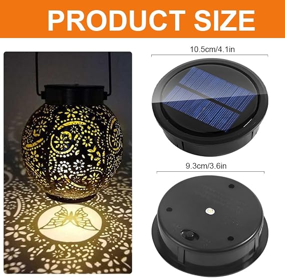 2 Pack Solar Light Replacement Top, 10.5cm Solar Panel Lantern Lid Lights with Warm LED Light Bulb, IP65 Waterproof Replacement Solar Top Unit Panel for Outdoor Garden Lantern Lamp