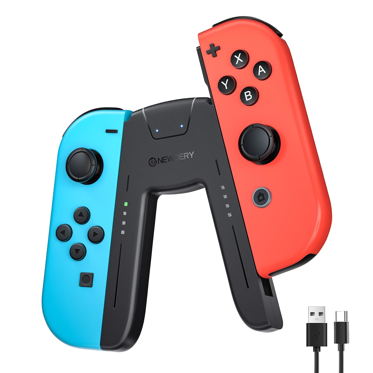 NEWDERY LIFE Charging Grip for Switch/Switch OLED, Compatible with Joy Con | Portable V Shaped Switch Controller Holder, 2.5H Fast Charging,Play While Charging, LED Indicator, 1.5m Charger Cable, Black