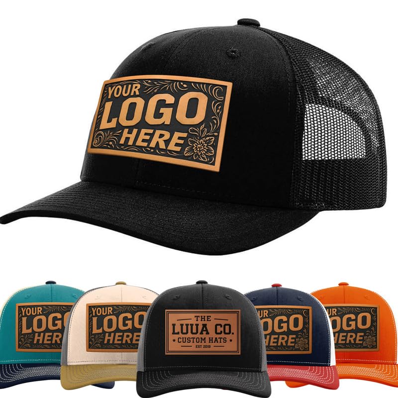 Richardson 112 Custom Leather Patch Hat - Personalized Engraved Logo or Text - Snapback Trucker Cap for Men & Women