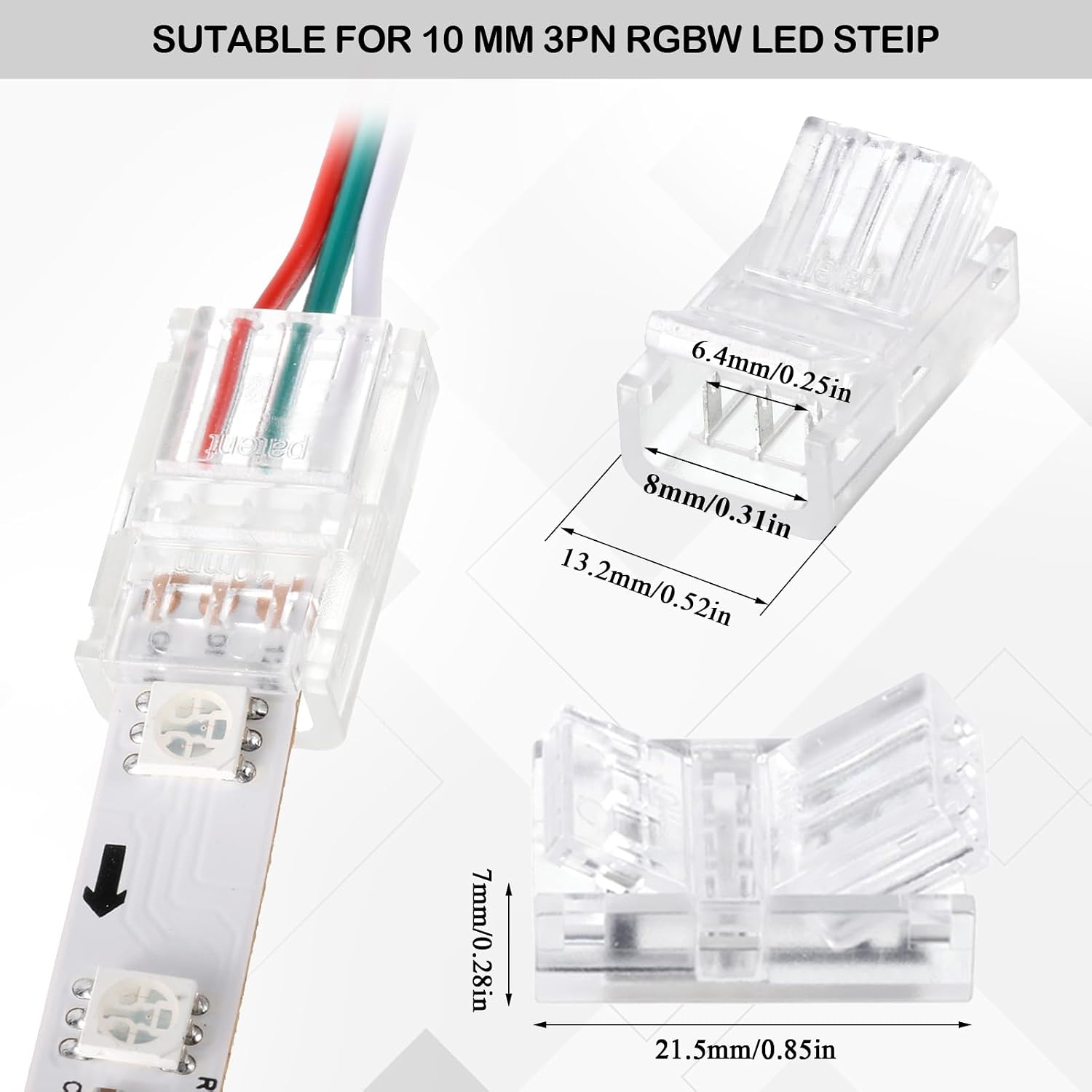 Flutesan 40 Pcs 3 Pin 8 mm Solderless LED Light Strip Connectors Clear Track Lighting Connectors for 5050 RGB Strip Light image 2