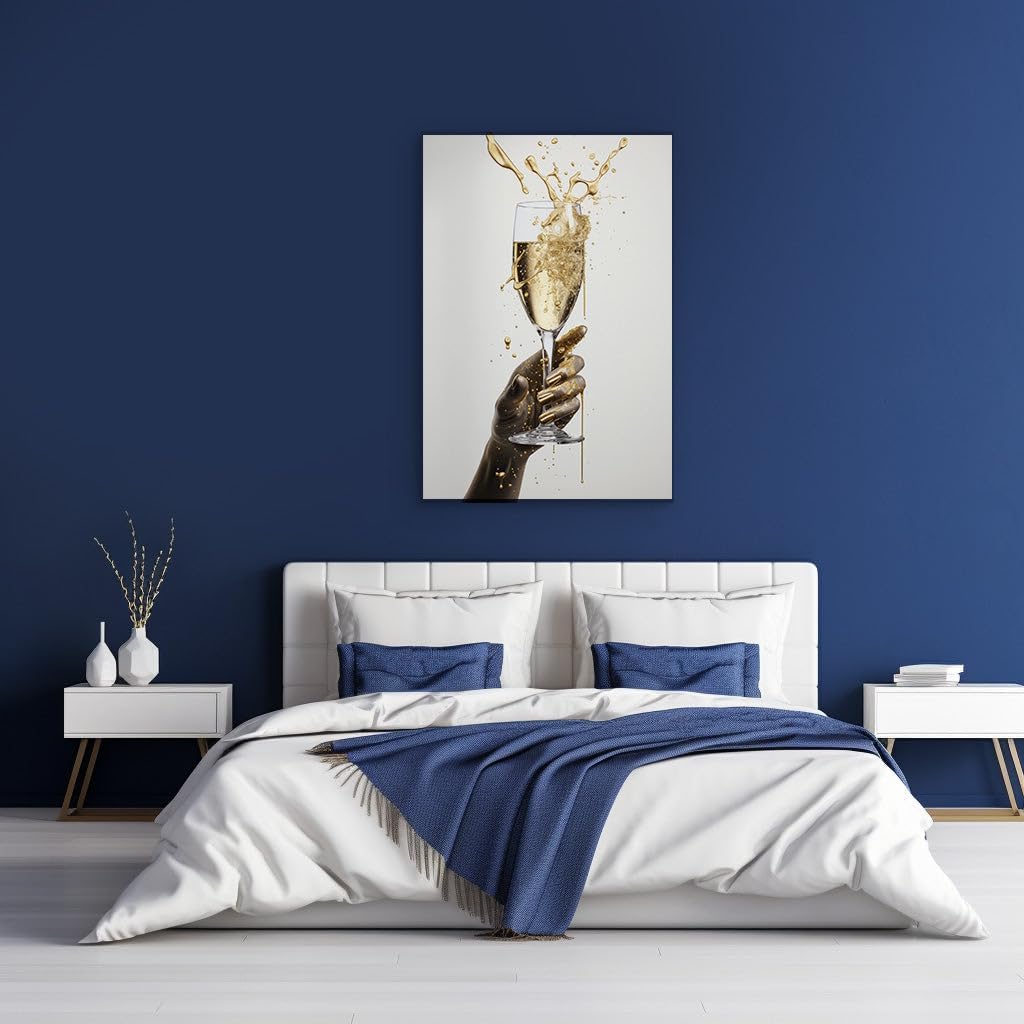 Canvas for Living room. Golden Elegance Unleashed: Celebrating with a Splash of Champagne, 27 x 18 inch Canvas Wall Art - Abstract Expressionist - Modern Home Decor