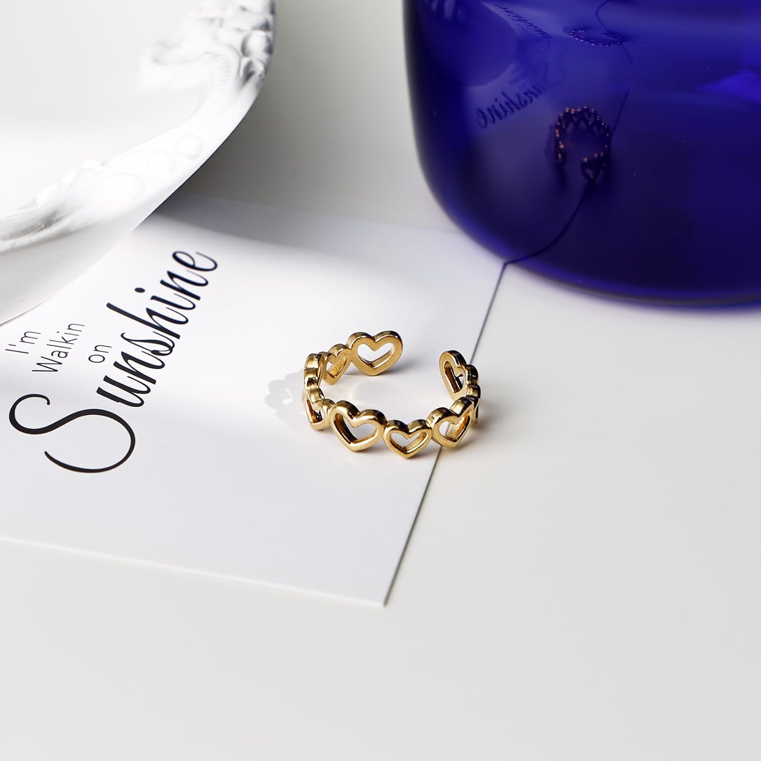 Gold Open Heart Ring - Trendy Adjustable Statement Ring for Women - Image 5