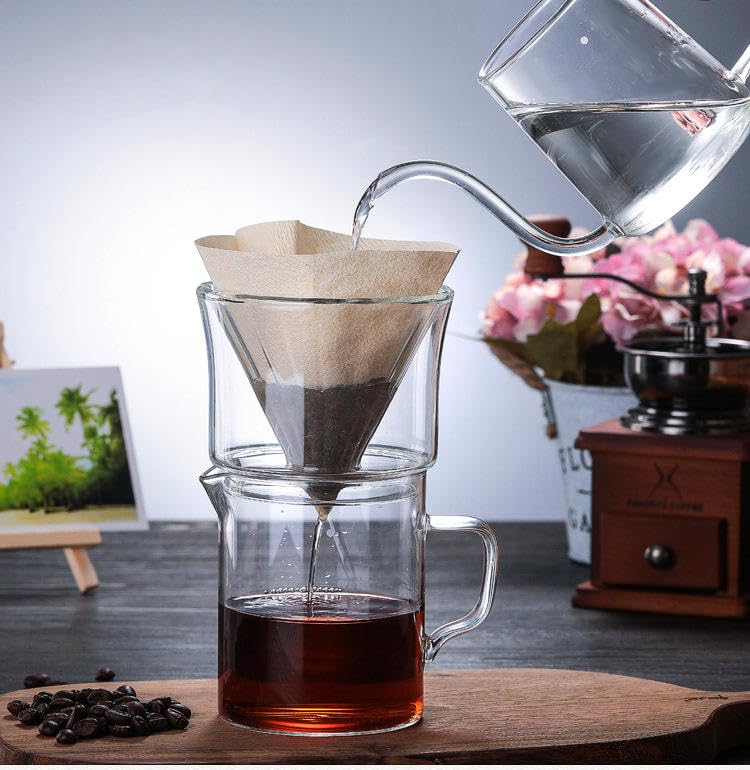 Image of The Bean Co Roasters Pour Over Set-Coffee Dripper | Double-Walled Glass Dripper with 450ml Carafe | Home Barista Coffee Accessory | Pour Over Set for Cafe-Style Brewing