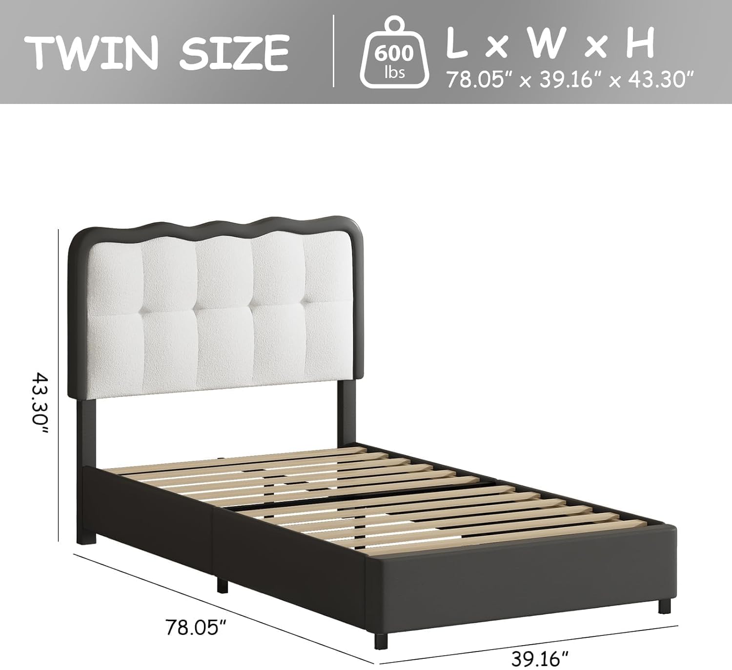 BarnFurin Twin Size Cloud Bed Frame with Headboard, Soft Boucle Upholstered Platform Bed, Anti-Collision Soft Rounded Corners, Low Profile Stable Design, No Box Spring Needed, Black