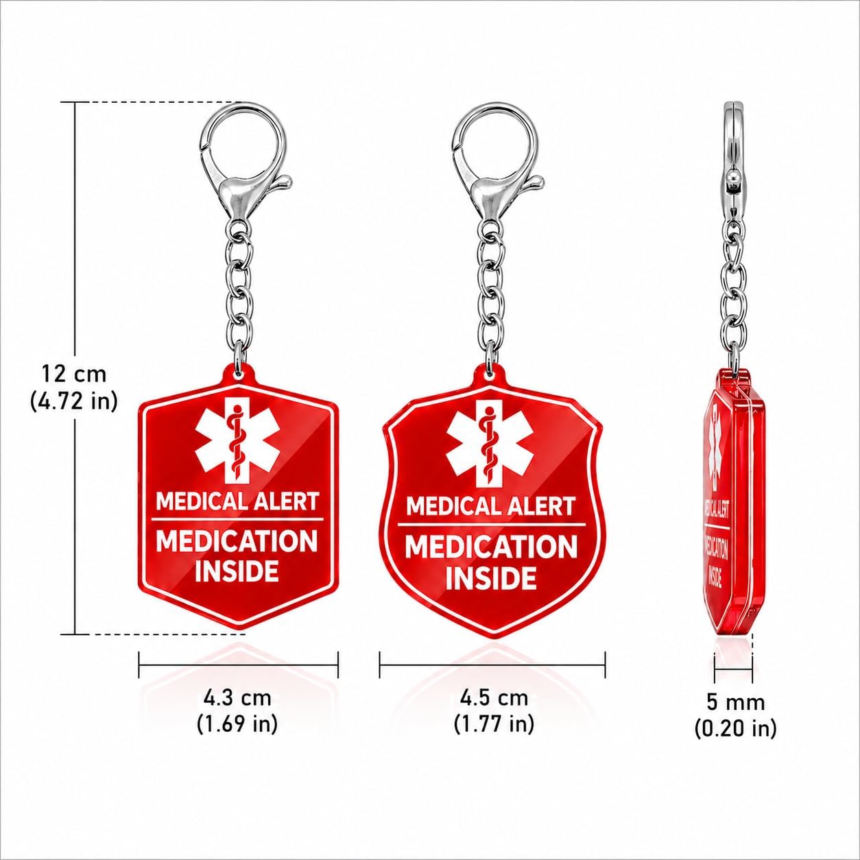Medical Alert Keychain Set, 4 Emergency Contact Cards for Wallet, 2 Medication Inside Keychains, 4 Medical ID Cards