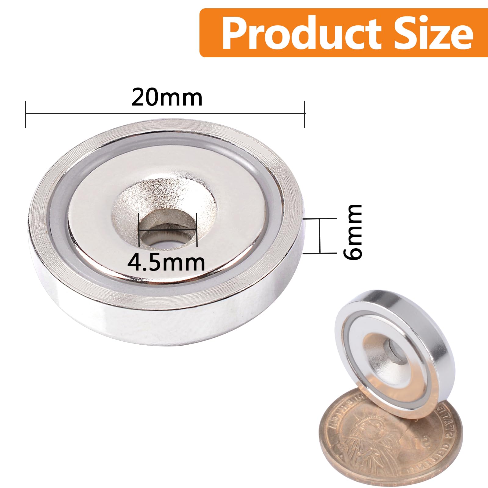 Lot de 20 aimants en néodyme extra puissants de 20 mm avec capsule - Avec vis et coussin en acier - Pour cuisine