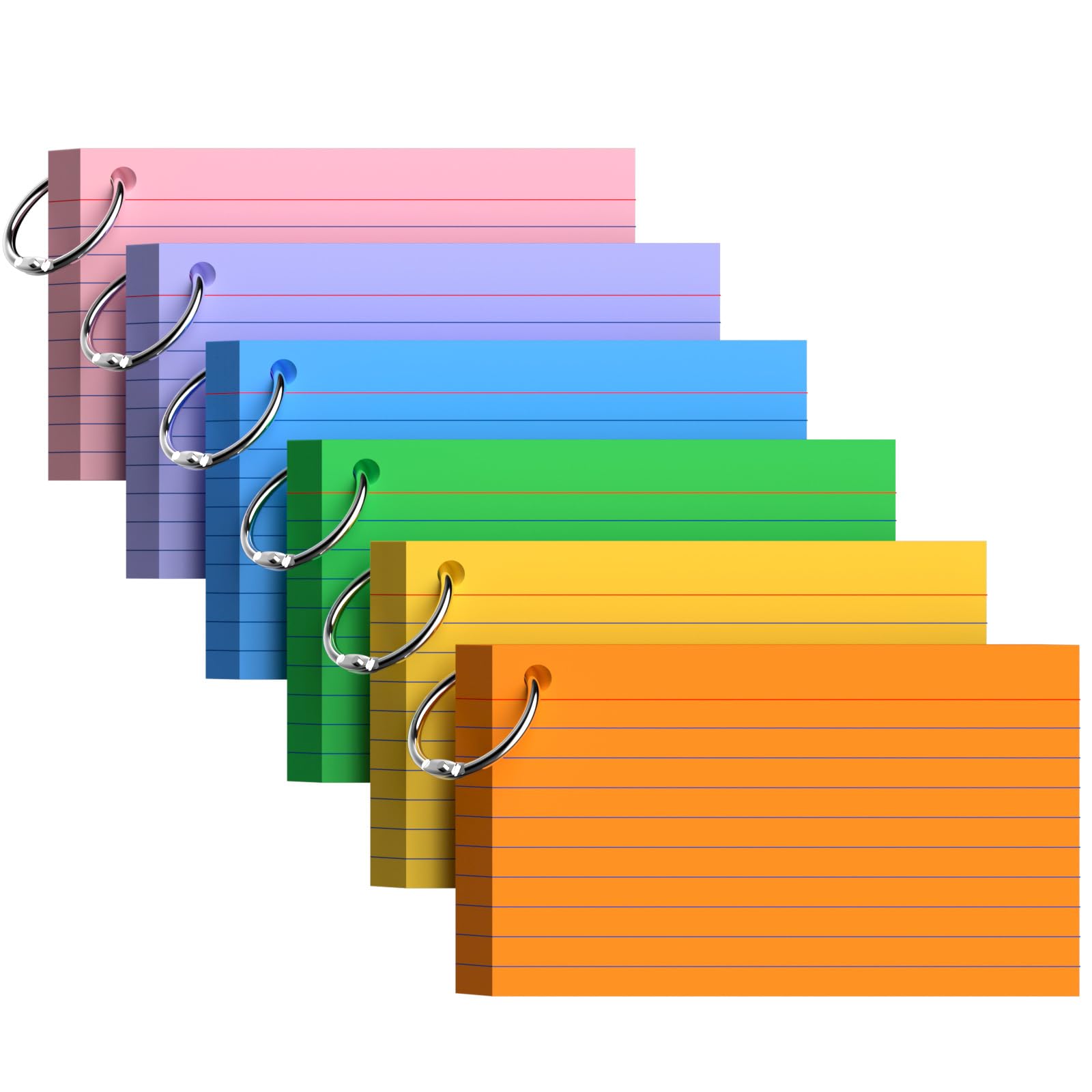 300PCS Flash Cards Revision 3x5 Flashcards, Index Cards 3x5 Cue Cards, Colored Lined Paper Cards Revision Flash Note Cards with Metal Binder Ring, Record Recipe Study Cards for Taking Notes, Reminders