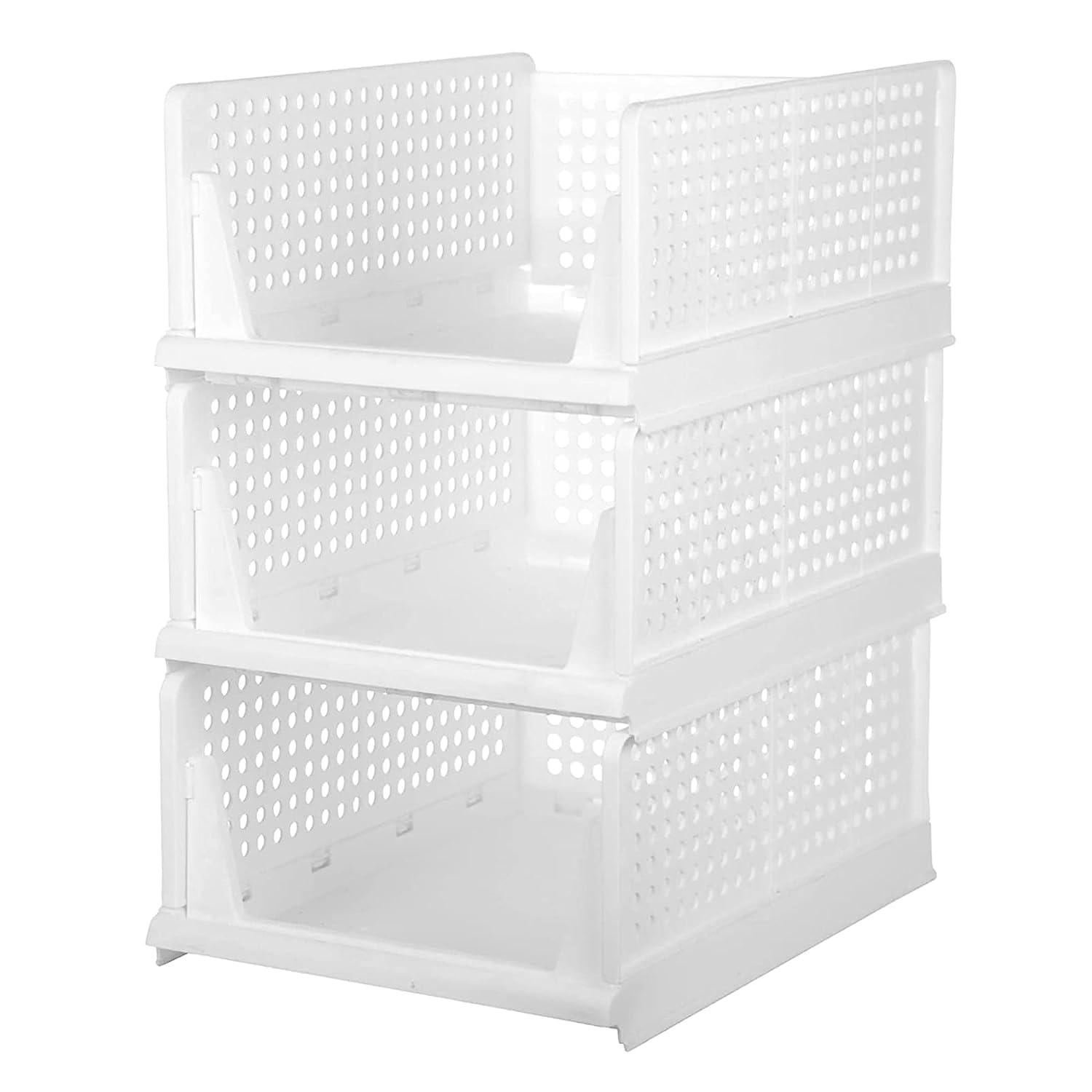 Gajanan Folding Wardrobe Organizer Plastic Stackable Clothe Closet Self Storage Container, Rectangular Cupboard for Kitchen, Home and Bathroom (White) (Pack of 3 (Large White))
