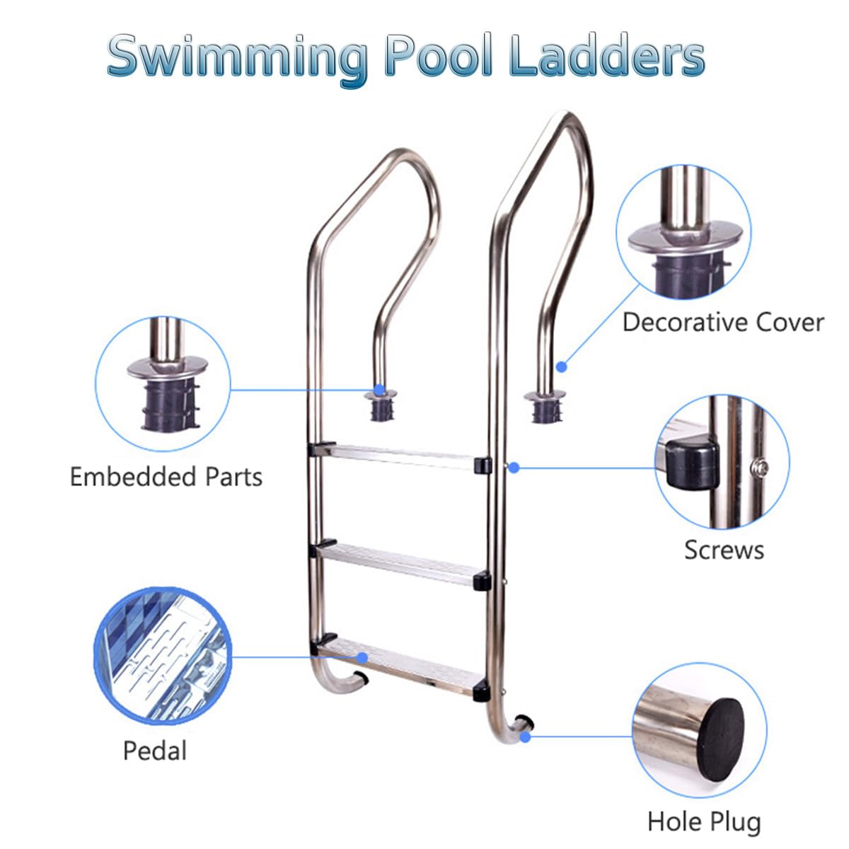 Escalera de Piscina con Pedales Resistentes al Desgaste 2/3, Escalera de Acero Inoxidable para Piscinas Interiores/Exteriores, baños Termales, Piscinas de SPA, Parques acuáticos,B-2steps