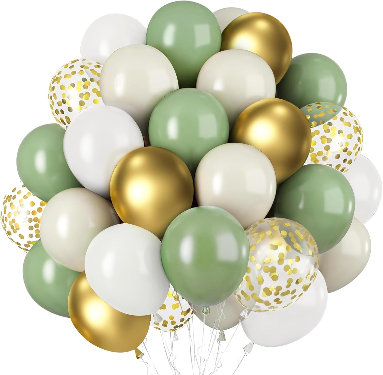 Luftballons Eukalyptus Grün Gold Beige Weiß CUTEDECOR 60 Stück 12 zoll Luftballons Jugendweihe Latex Ballons Metallic Konfetti Ballon für Geburtstag Hochzeit Verlobung Abschluss Feier Deko
