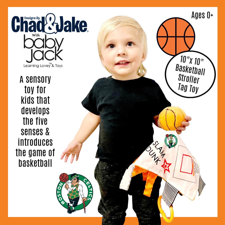Image of The Learning Lovey Boston Celtics Baby Tag Toy, NBA Basketball Sensory Crinkle Toys, Soft & Safe, Ideal Stroller, BPA-Free with Clip, 10 inch x 10 inch