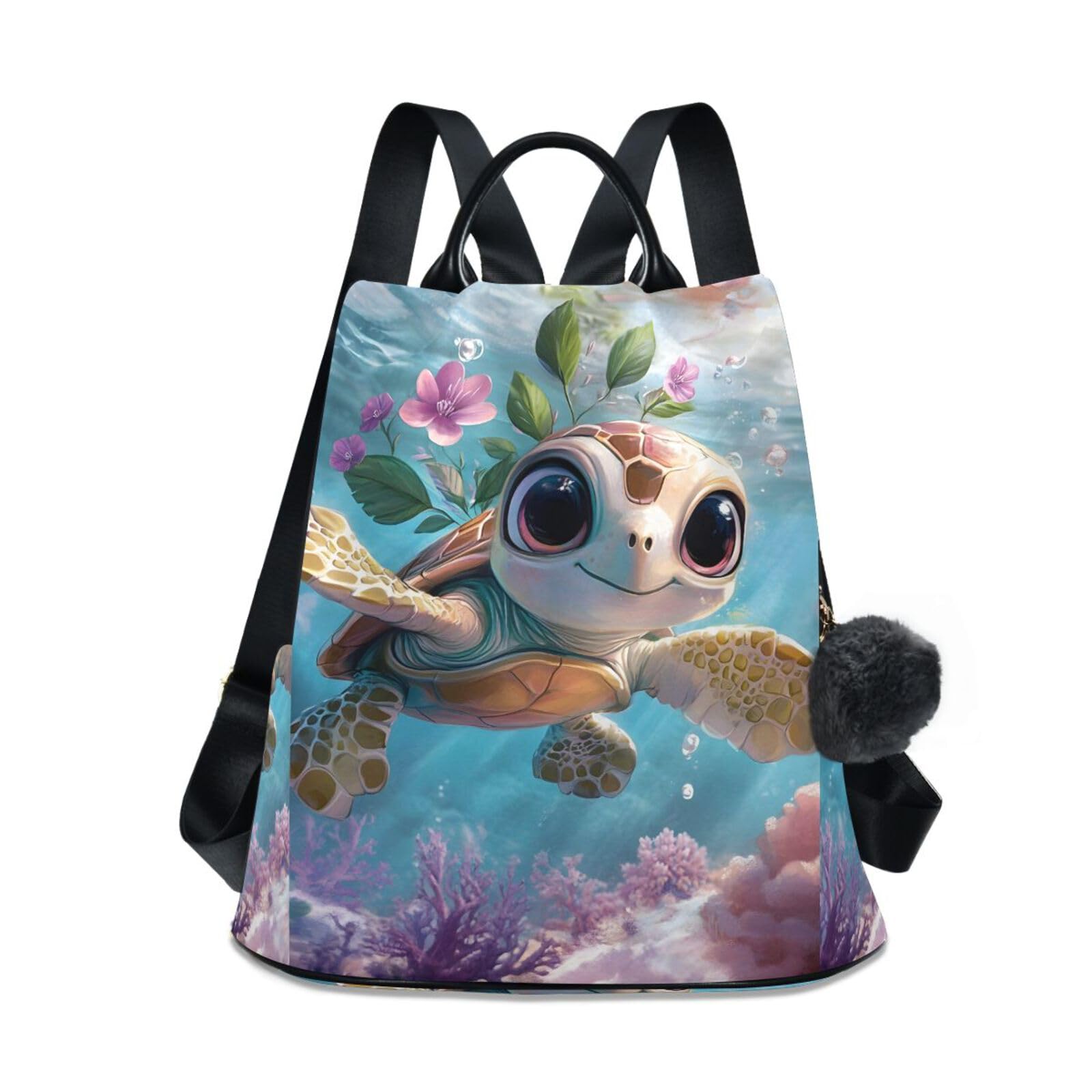 Underwater Cute Sea Turtle Backpack for Women Anti Theft Large Fashion Travel Shoulder Bag Purse Rucksack Lightweight