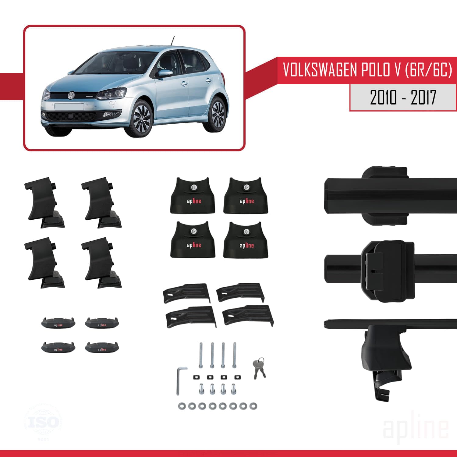 Compatibile con Volkswagen Polo 5 (6R) 2010-2017 ACE-4 Barre Tetto Portapacchi Auto Barre Portatutto Nero Alluminio 2 Barre