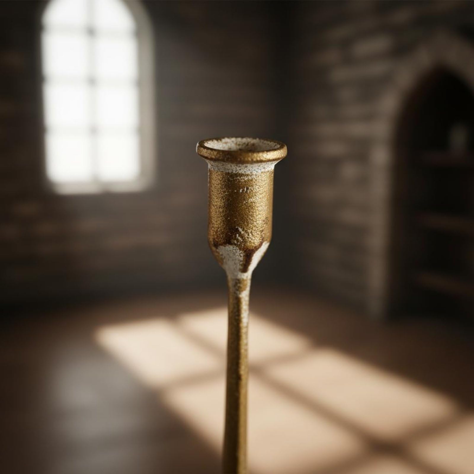 Gothic Kerzenhalter Antik Kerzenständer Leuchter Kandelaber aus Eisen mit Patinierter Optik für Standfeste Tafelkerzen Und Warme Lichtstimmung für Wohnzimmer Esstisch Kamin Fotohintergrund