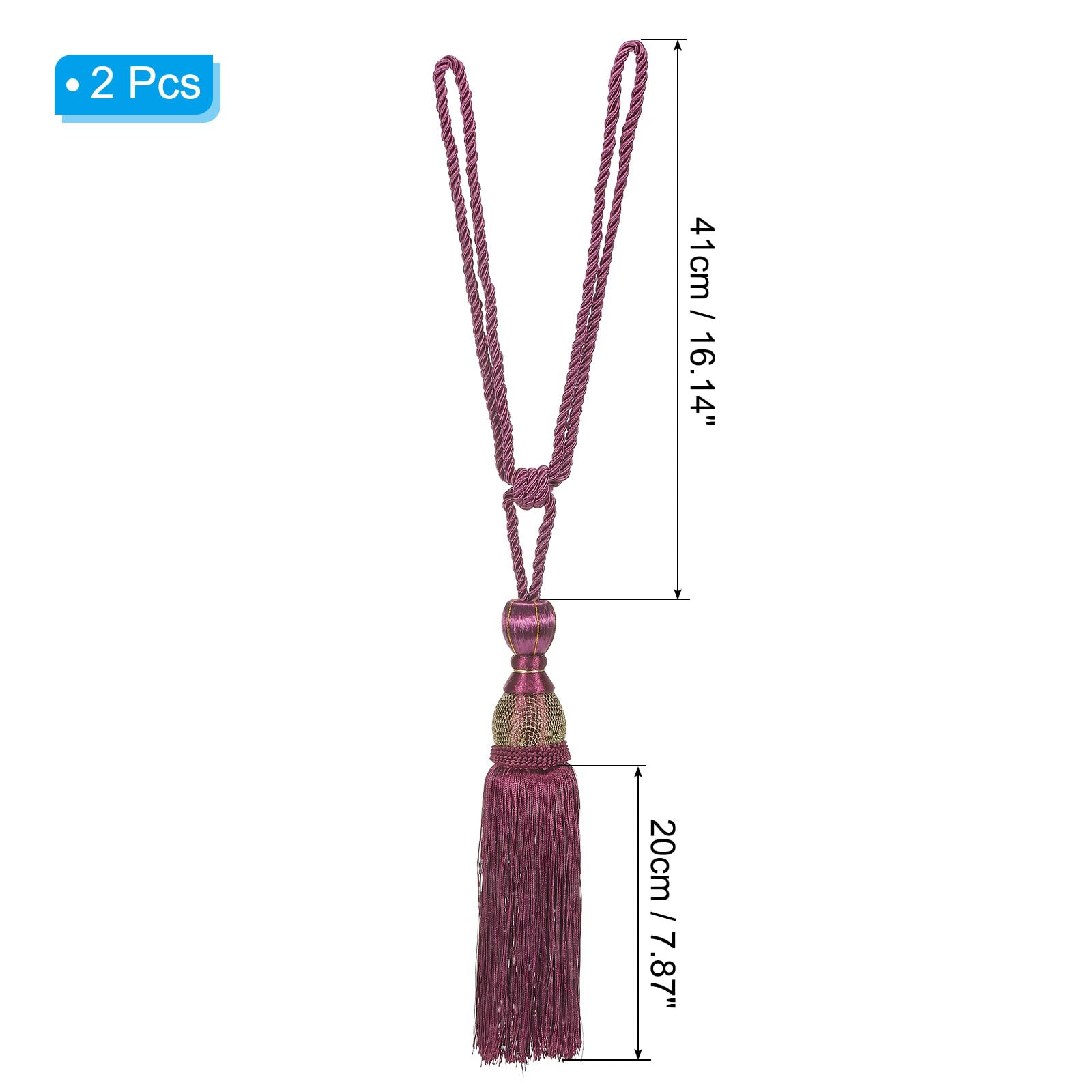 PATIKIL Curtain Tiebacks, 2 Pack 16" Elegant Handmade Curtain Holdbacks Rope with Tassel Home Office Hotel Decorative, Dark Purple - Image 2