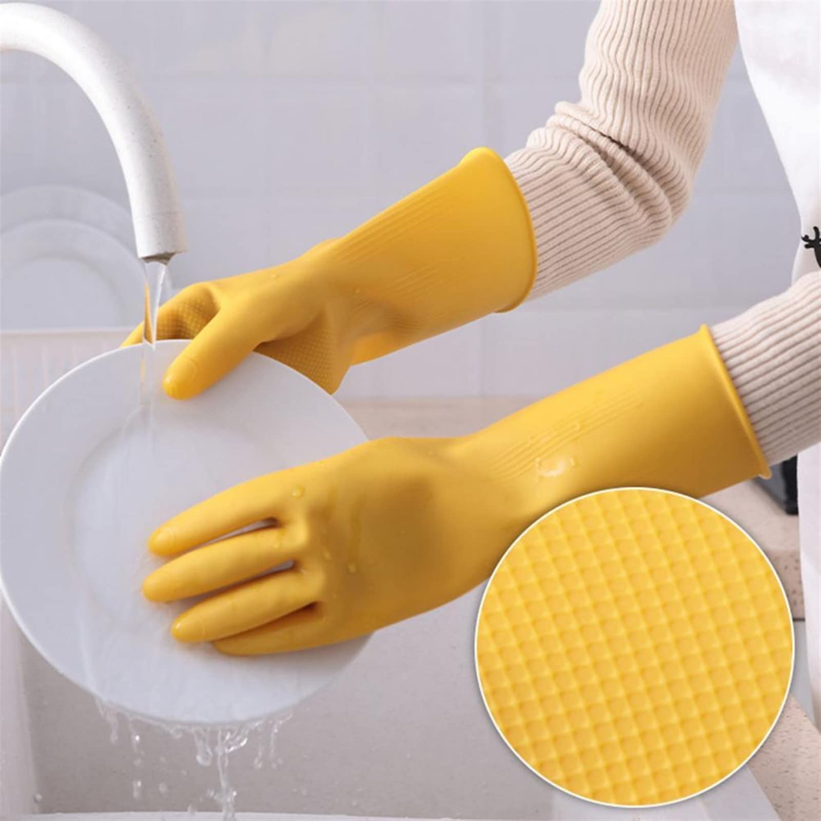 Guantes domésticos de lavado de caucho impermeable Kitchen Dish Washing Gloves Household Dishwashing Gloves For Washing Clothes For Dishes(Large)