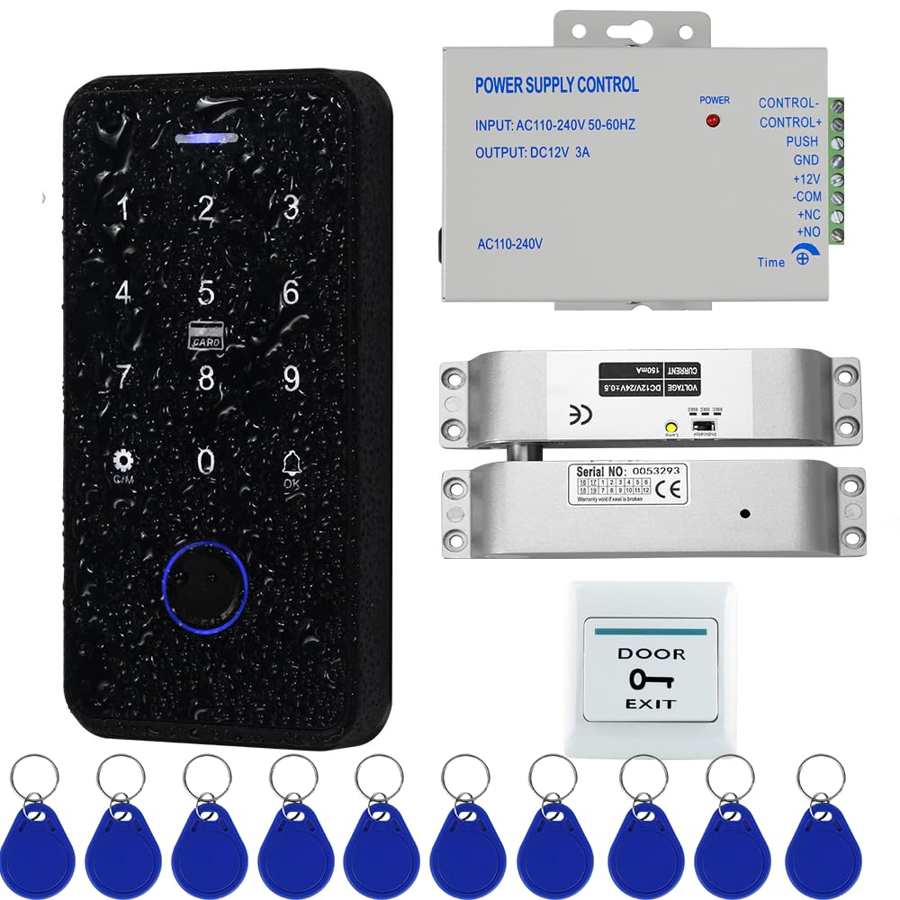 Fingerprint Access Control System，Door Buzzer Entry System Waterproof Tuya APP Unlock with Door Switch,12v Power Supply,IC 13.56MHZ Keychains,Electric bolt lock