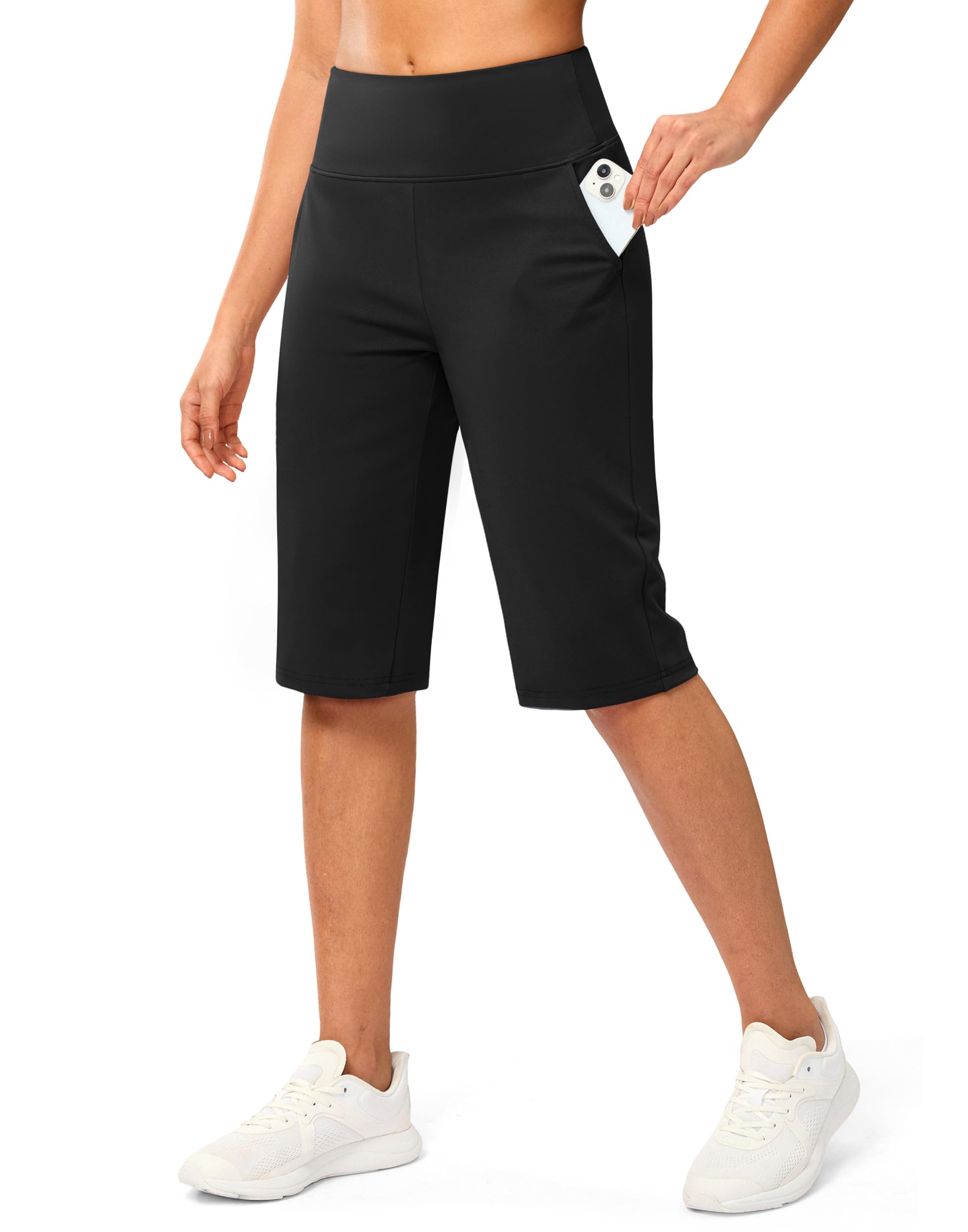 Women's Bermuda Long Shorts 14" Knee Length Capris with Pockets High Waisted Athletic Casual Shorts for Women-image-40