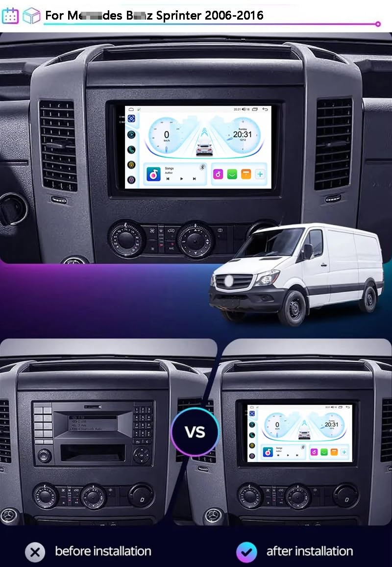 9-calowy dotykowy radio GPS dla Sprinter 2006-2016, obsługuje BT WiFi Mirror Link 4G sterowanie z kierownicy(HM612 8 Core 4G+Wifi 12+256GB)