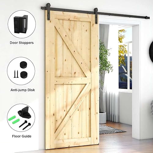 Miniatura 6 de LQKUMJG Kit de herrajes para puerta corrediza de granero de 6 pies para puerta de madera individual, suave y silenciosa, fácil de instalar, ajuste