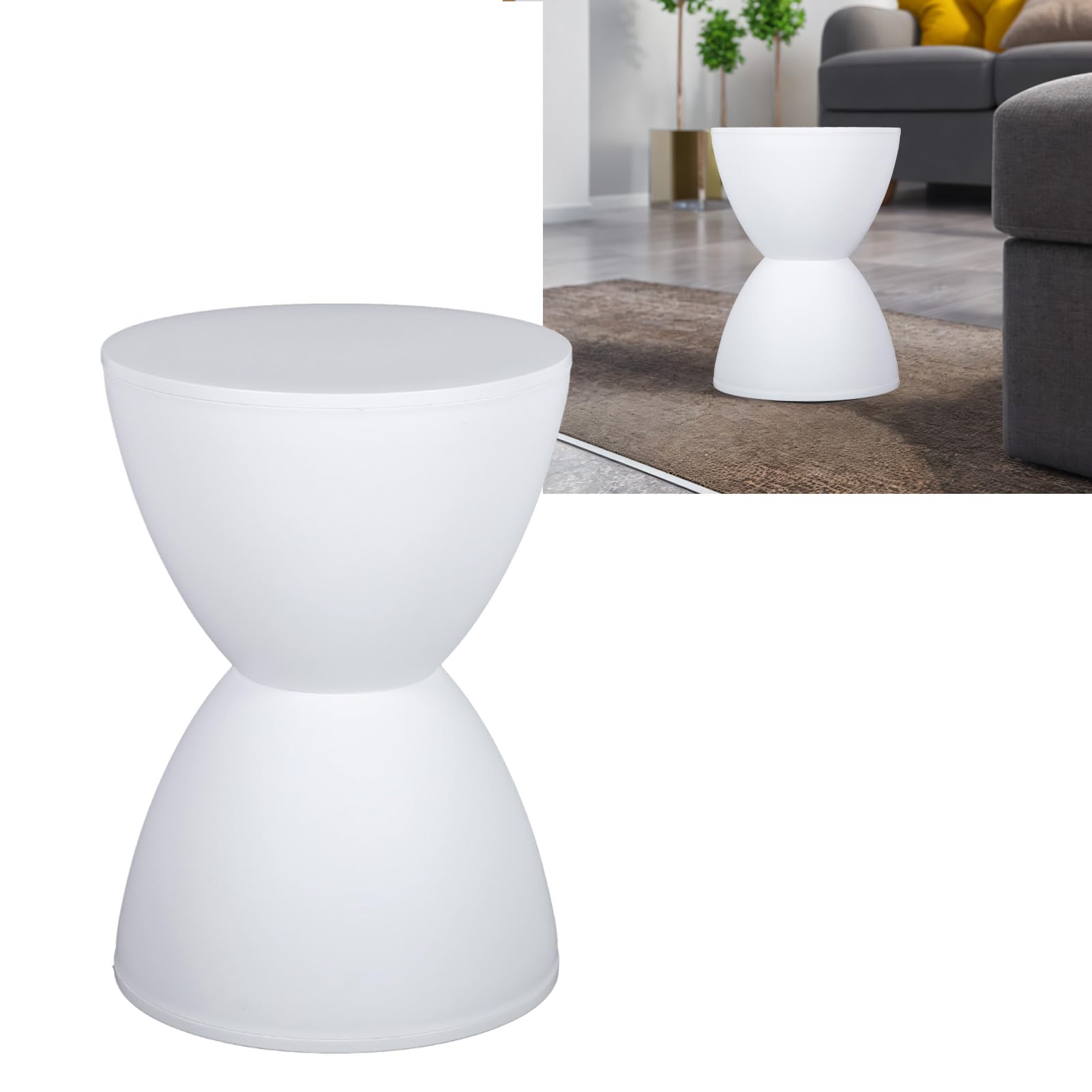 Sgabello Moderno in Clessidra Tavolo a Forma di Clessidra Sgabello per Scarpe Sgabello da Esterno Rotondo in Stile Semplice e Moderno Adatto per la Decorazione Domestica (WHITE)