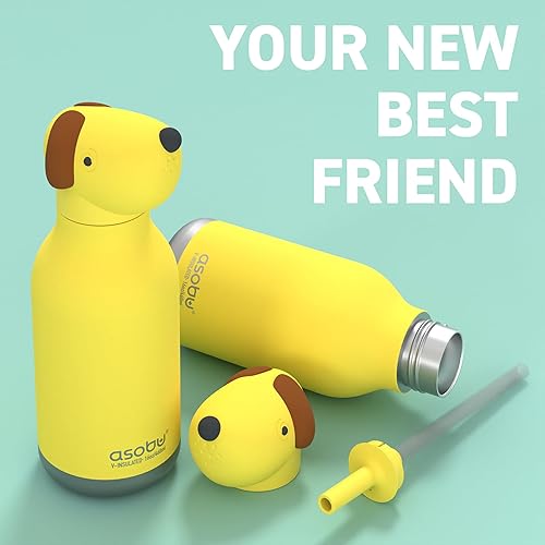 Miniatura 2 de asobu BestieBottle - Botella de agua aislada de acero inoxidable con cabeza de animal suave desmontable, divertida bebida para niños y adolescentes,