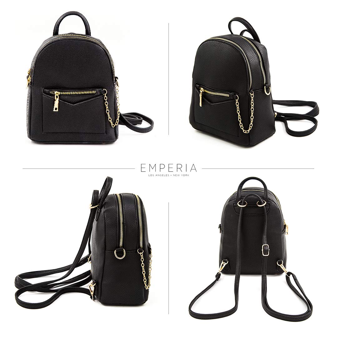 Emperia Kayli Faux Leather Mini Backpack Fashion 3 Way Carry Casual Lightweight Rucksack Daypack for Women Black