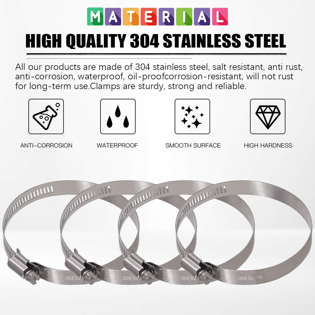 Glarks 15 Stück 52–76 mm Spannweite 304 Edelstahl verstellbare Schneckengetriebe-Schlauchschellen für Kraftstoffleitungsschellen für Wasserleitungen, Sanitär, Automobil- und mechanische (52–76 mm)