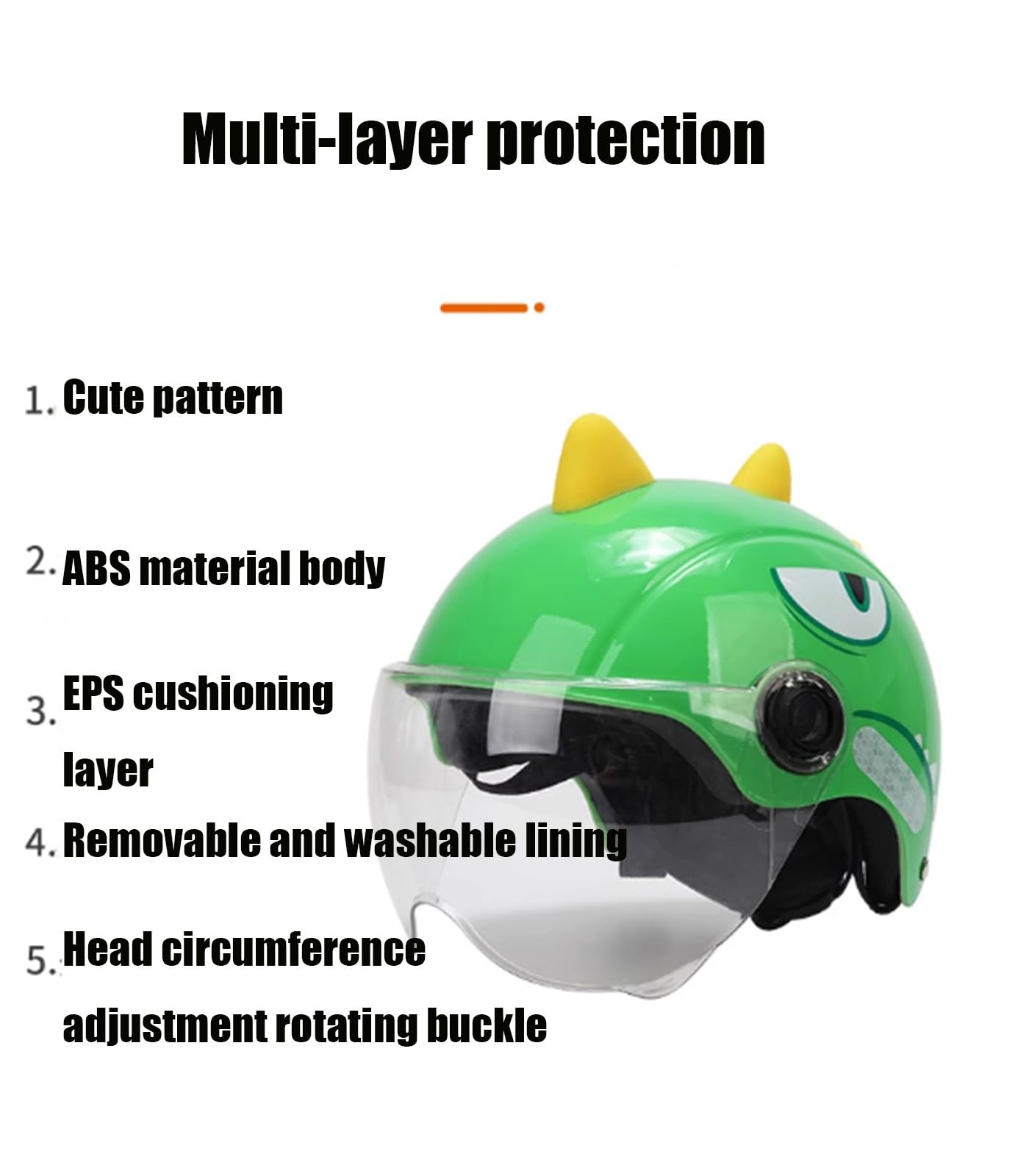 Casque de Moto Mignon pour Enfants avec visière pour garçons et Filles, Demi-Casque Ouvert, Casque de Rue rétro de Dessin animé 3/4, Casque de Scooter, de vélomoteur, de VTT L,49-54CM
