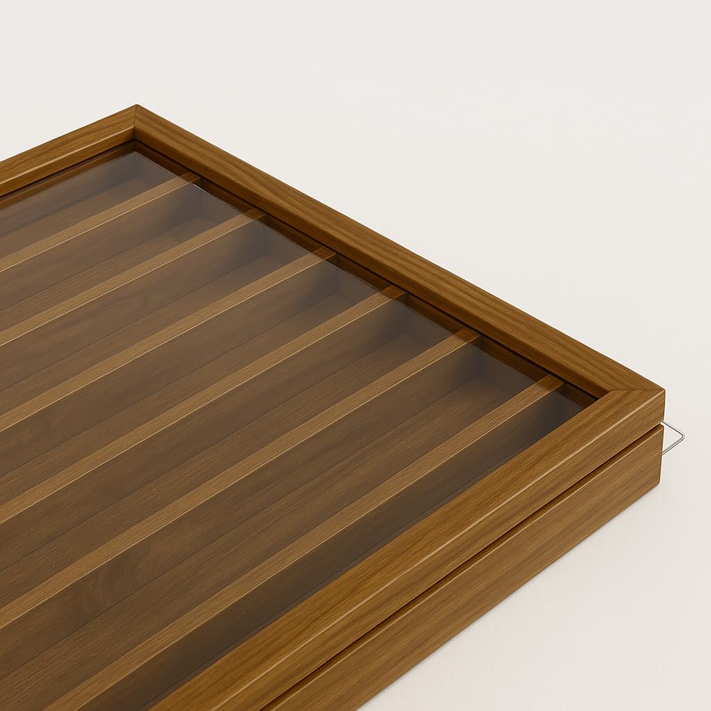 GRECA Vitrina Colecciones miniaturas. Acabado Barniz Roble. Medidas (Ancho/Fondo/Alto):50 * 5 * 40 cms.