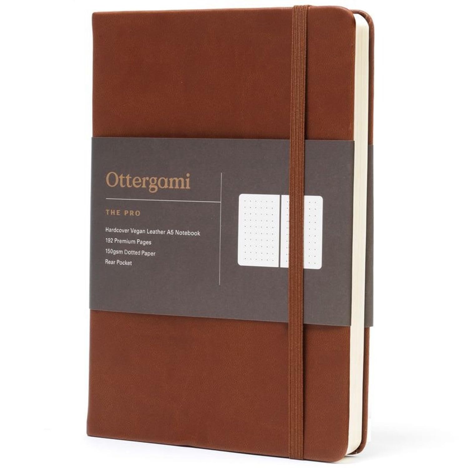 Ottergami Dotted Notebook A5 Hardback - The Pro Bullet Dot Journal - 192 Pages, Thick 150gsm Paper Note Book - Luxury Vegan Leather Journals for Women & Men - Work & University Essentials (Brown)
