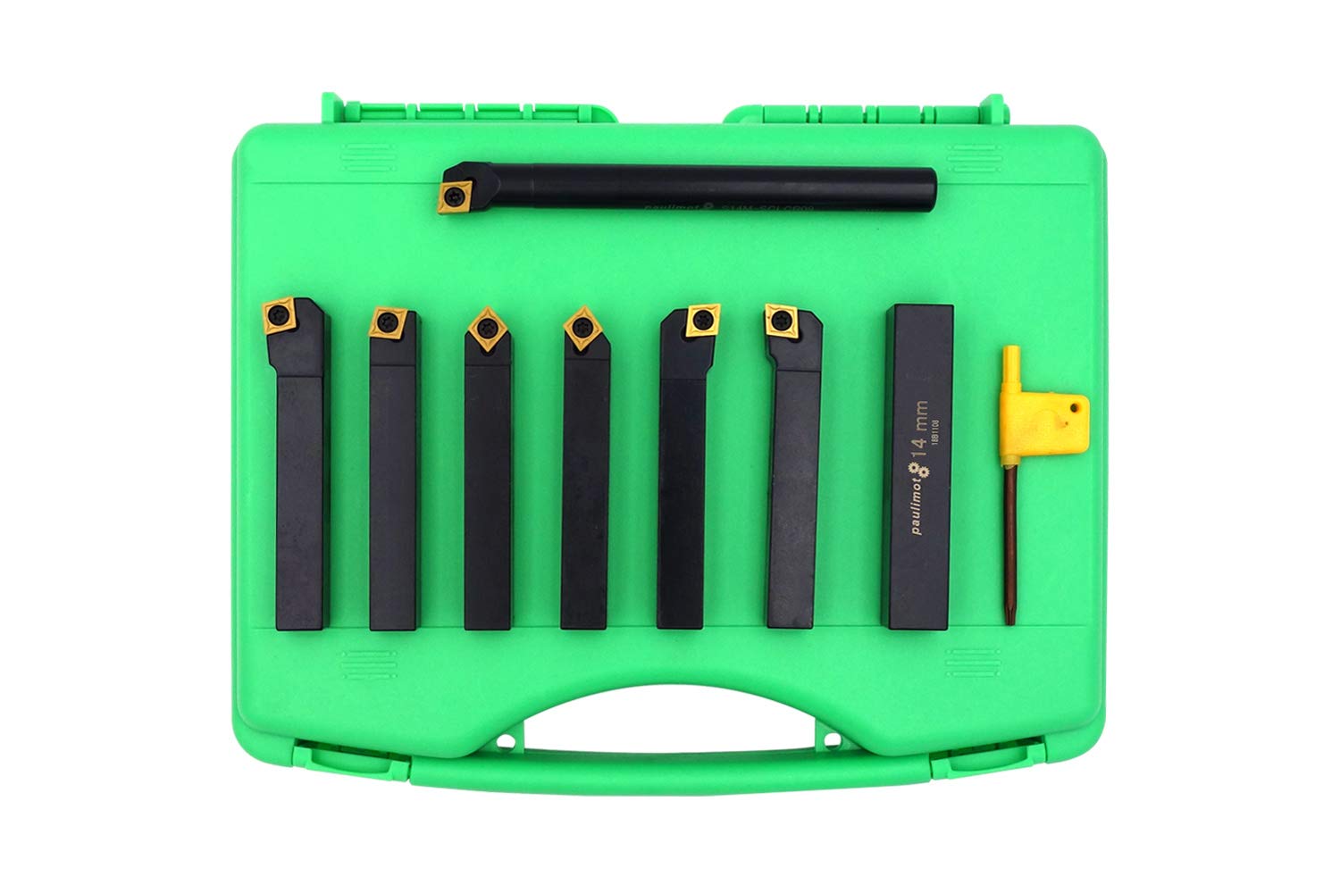 PAULIMOT Drehmeißel-Set mit Wendeplatten, 14 mm, 7-teilig inkl. Bohrstange