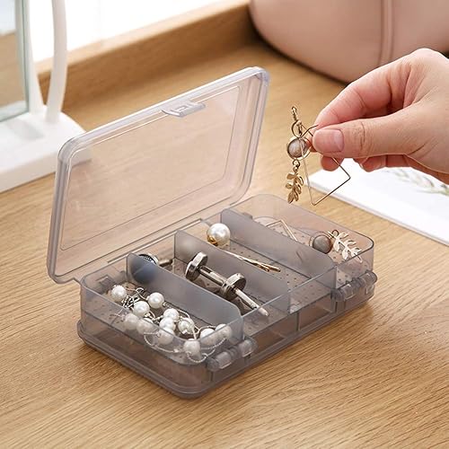 Miniatura 2 de Joyero organizador de plástico de doble capa gris para aretes, collares, anillos, cuentas, aparejos de pesca, joyas, alfileres, pinzas para el