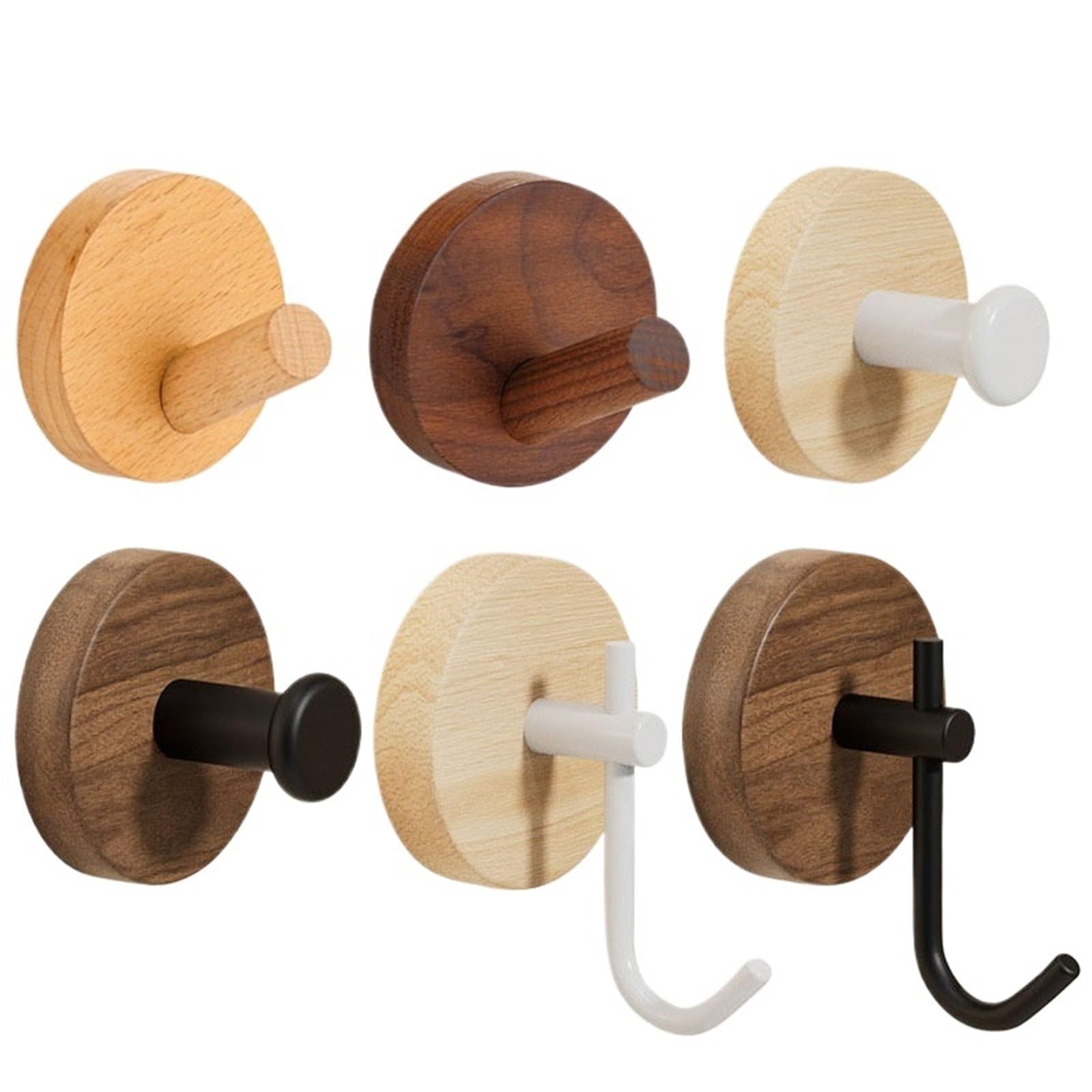 Ryqzhhy Beech-Wood Coat Hooks Wood Self Adhesive Wall Hooks For Coat Hat Towel Key Bag Home Hanging(Beech-Wood)
